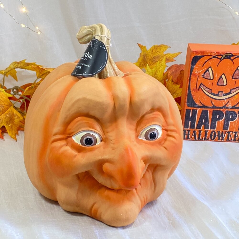 Martha Stewart Pepper Pumpkin Ugly Witch Face Halloween Jack O Lantern New 11"